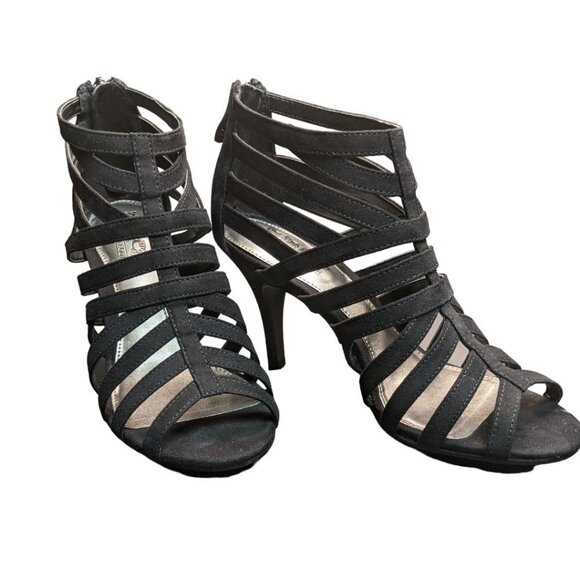 COACH AND FOUR Suede Lorelle Gladiator Style High Heel Sandals Black Size 6 - Picture 14 of 14